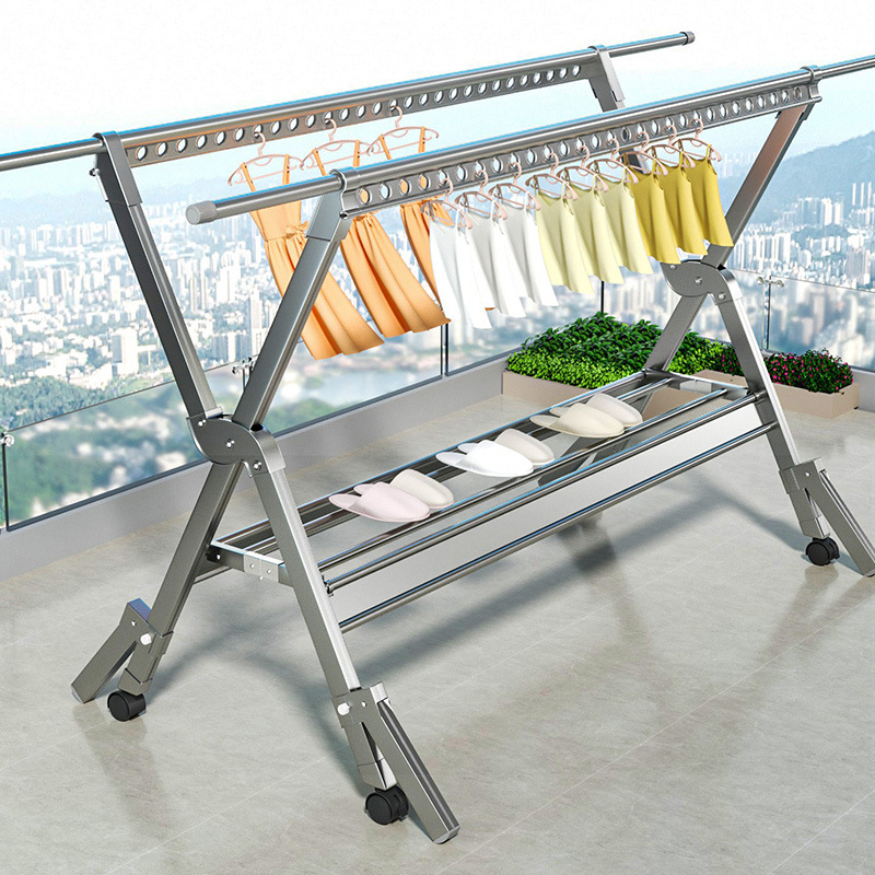 晾衣架阳台家用落地折叠铝合金室内外可伸缩晒被子卧室晾陵星
